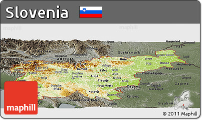 Physical Panoramic Map of Slovenia, darken, semi-desaturated