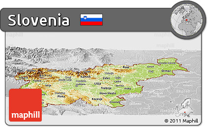 Physical Panoramic Map of Slovenia, lighten, desaturated