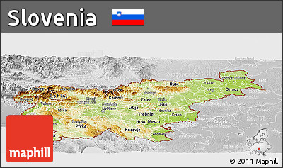 Physical Panoramic Map of Slovenia, lighten, desaturated