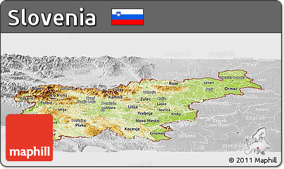 Physical Panoramic Map of Slovenia, lighten, desaturated