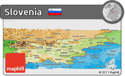 Physical Panoramic Map of Slovenia, political shades outside, shaded relief sea