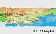 Physical Panoramic Map of Slovenia, political shades outside, shaded relief sea