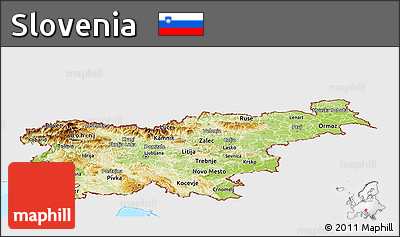 Physical Panoramic Map of Slovenia, single color outside, bathymetry sea