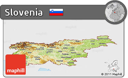 Physical Panoramic Map of Slovenia, single color outside