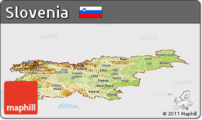 Physical Panoramic Map of Slovenia, single color outside