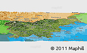 Satellite Panoramic Map of Slovenia, political shades outside, satellite sea