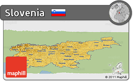 Savanna Style Panoramic Map of Slovenia, single color outside