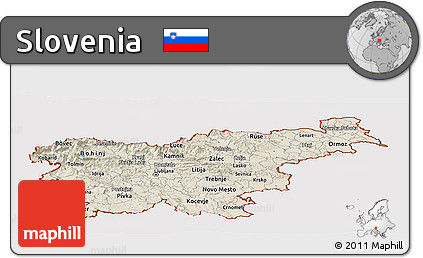 Shaded Relief Panoramic Map of Slovenia, cropped outside