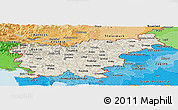 Shaded Relief Panoramic Map of Slovenia, political shades outside, shaded relief sea