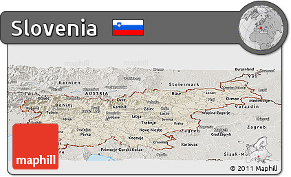 Shaded Relief Panoramic Map of Slovenia, semi-desaturated, land only