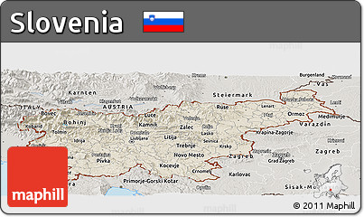 Shaded Relief Panoramic Map of Slovenia, semi-desaturated, land only
