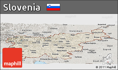 Shaded Relief Panoramic Map of Slovenia, semi-desaturated, land only