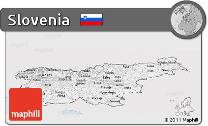 Silver Style Panoramic Map of Slovenia, single color outside