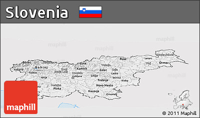 Silver Style Panoramic Map of Slovenia, single color outside