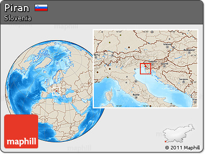 Shaded Relief Location Map of Piran
