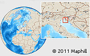 Shaded Relief Location Map of Piran, highlighted country