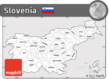 Silver Style Simple Map of Slovenia, cropped outside