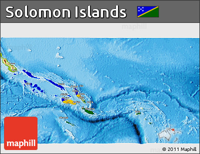 Flag 3D Map of Solomon Islands, physical outside, bathymetry sea, flag rotated