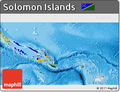 Flag 3D Map of Solomon Islands, physical outside, bathymetry sea, flag rotated