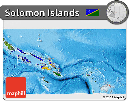 Flag 3D Map of Solomon Islands, satellite outside, bathymetry sea, flag rotated