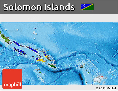 Flag 3D Map of Solomon Islands, satellite outside, bathymetry sea, flag rotated