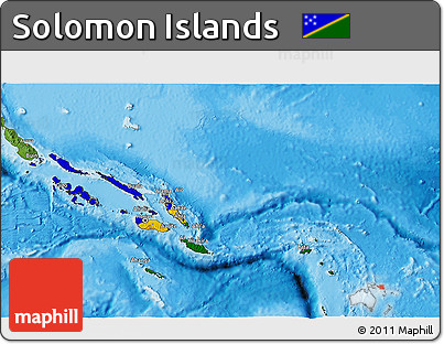 Flag 3D Map of Solomon Islands, satellite outside, bathymetry sea, flag rotated
