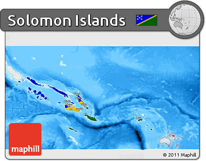 Flag 3D Map of Solomon Islands, single color outside, bathymetry sea, flag rotated