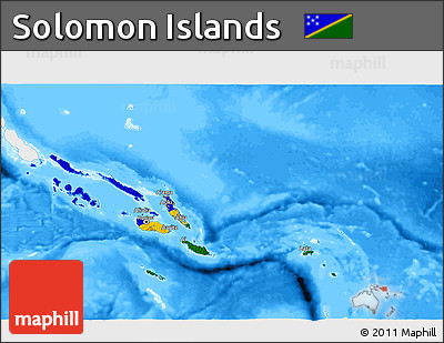 Flag 3D Map of Solomon Islands, single color outside, bathymetry sea, flag rotated