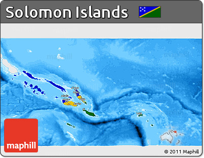 Flag 3D Map of Solomon Islands, single color outside, bathymetry sea, flag rotated