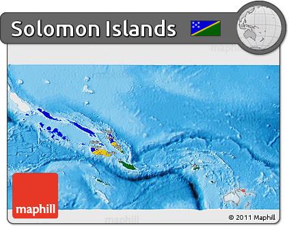 Flag 3D Map of Solomon Islands, single color outside, bathymetry sea, shaded relief sea, flag rotated