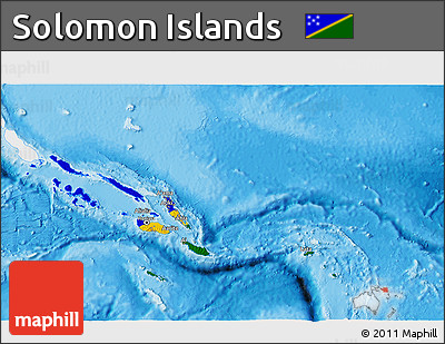 Flag 3D Map of Solomon Islands, single color outside, bathymetry sea, shaded relief sea, flag rotated