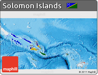 Flag 3D Map of Solomon Islands, single color outside, bathymetry sea, shaded relief sea, flag rotated