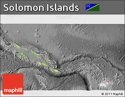 Physical 3D Map of Solomon Islands, darken, desaturated