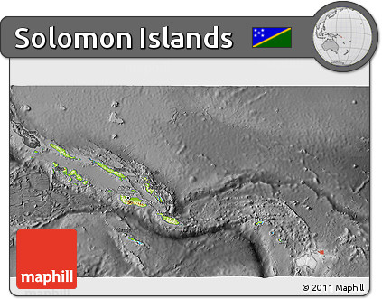 Physical 3D Map of Solomon Islands, darken, desaturated