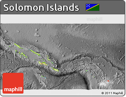Physical 3D Map of Solomon Islands, darken, desaturated