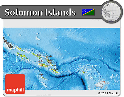 Physical 3D Map of Solomon Islands, darken, desaturated, land only