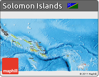 Physical 3D Map of Solomon Islands, darken, desaturated, land only