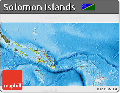 Physical 3D Map of Solomon Islands, darken, land only