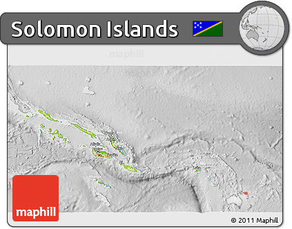 Physical 3D Map of Solomon Islands, lighten, desaturated