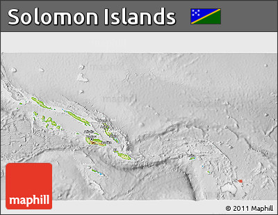 Physical 3D Map of Solomon Islands, lighten, desaturated