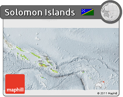 Physical 3D Map of Solomon Islands, lighten, semi-desaturated