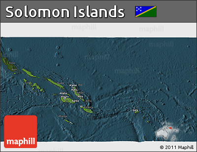 Satellite 3D Map of Solomon Islands, darken