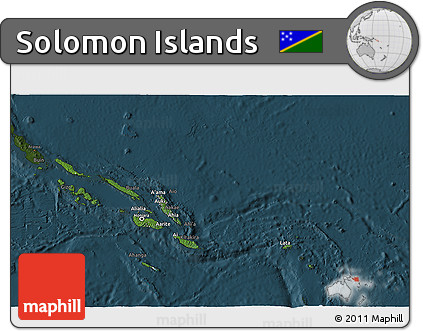Satellite 3D Map of Solomon Islands, darken