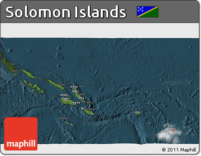 Satellite 3D Map of Solomon Islands, darken