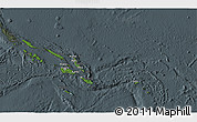 Satellite 3D Map of Solomon Islands, darken, semi-desaturated