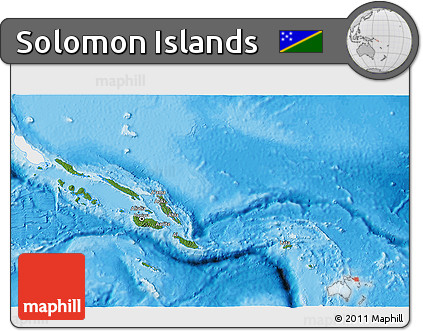 Satellite 3D Map of Solomon Islands, single color outside, bathymetry sea, shaded relief sea