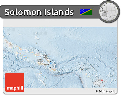 Shaded Relief 3D Map of Solomon Islands, lighten