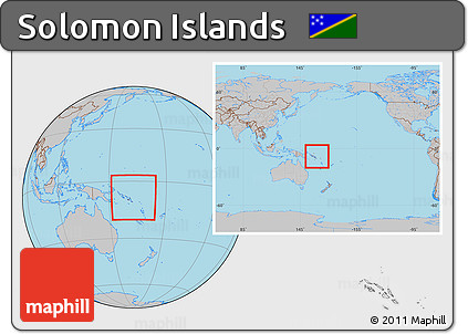 Gray Location Map of Solomon Islands, within the entire continent