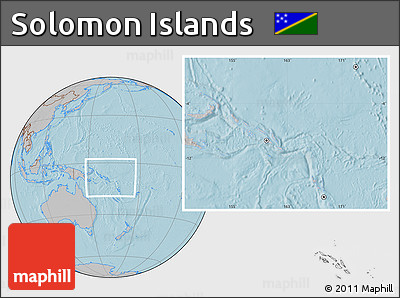 Gray Location Map of Solomon Islands, hill shading outside