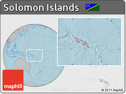 Gray Location Map of Solomon Islands, hill shading